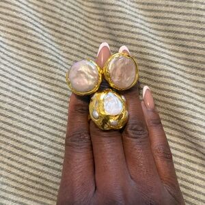 Gold Plater Pearl Ring & Studs
